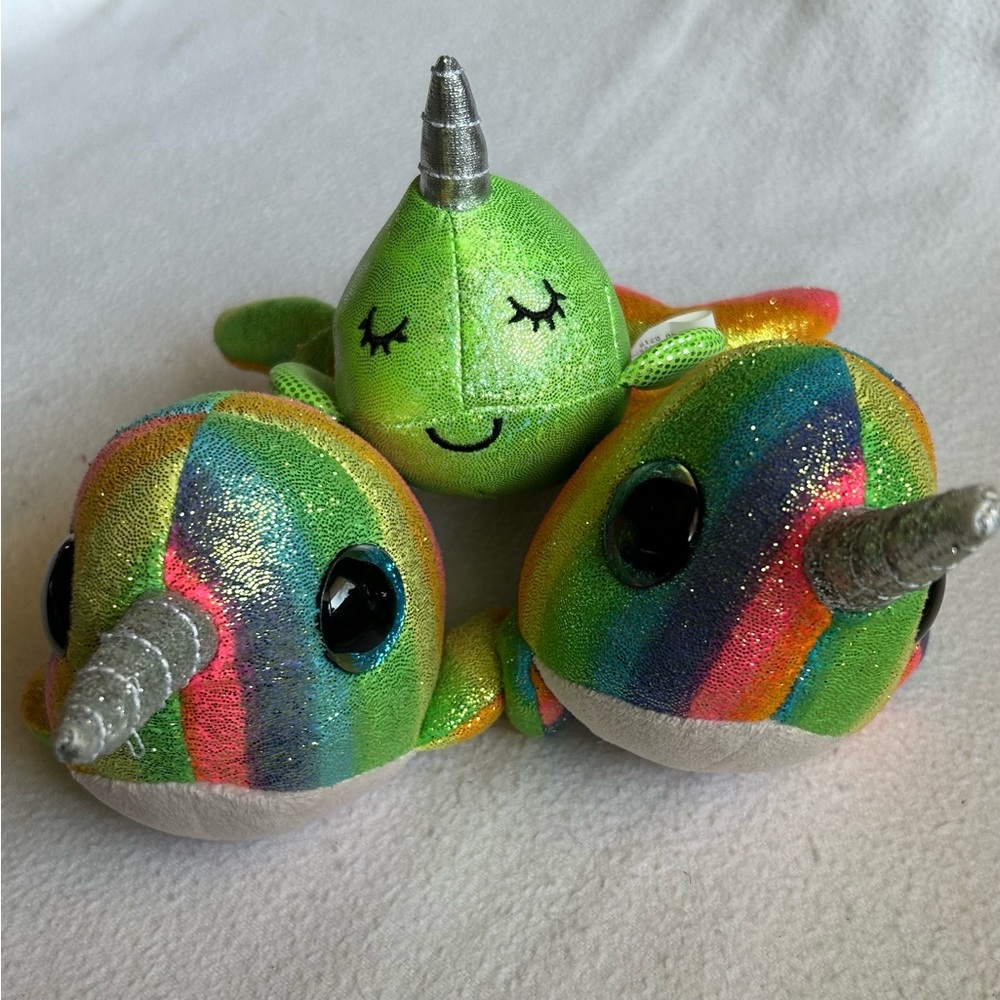 4/$20 Ty Narwhal Family. 2 “Nori” Beanie Boos and 1 Unbranded Baby